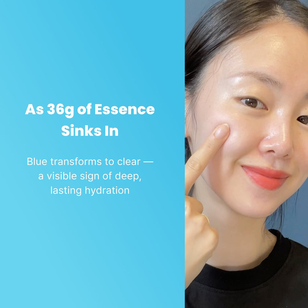 Blue hydrogel mask turns clear as 36g of essence sinks in