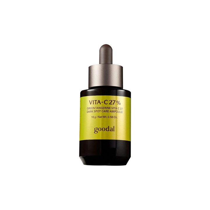 GOODAL Green Tangerine Vita C27 Dark Spot Care Ampoule 16g - dropper bottle on white background